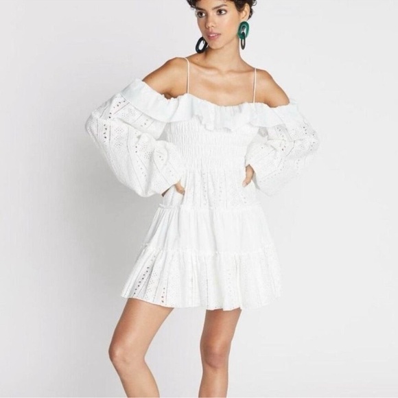 NWT Choosy White Endless Summer Eyelet Off the Shoulder Mini Dress Size Medium - Picture 3 of 15